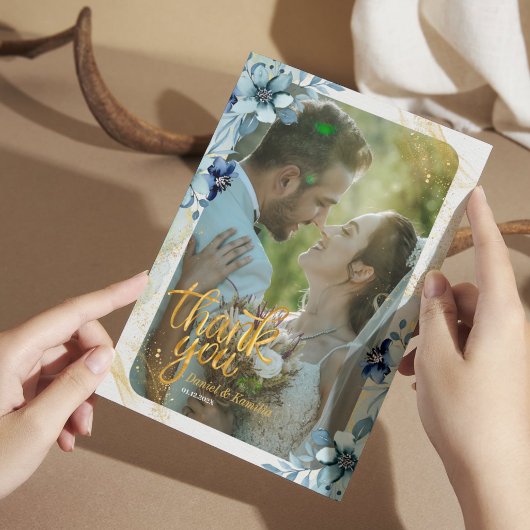 Carte de remerciements floral bleu rustique - Phot