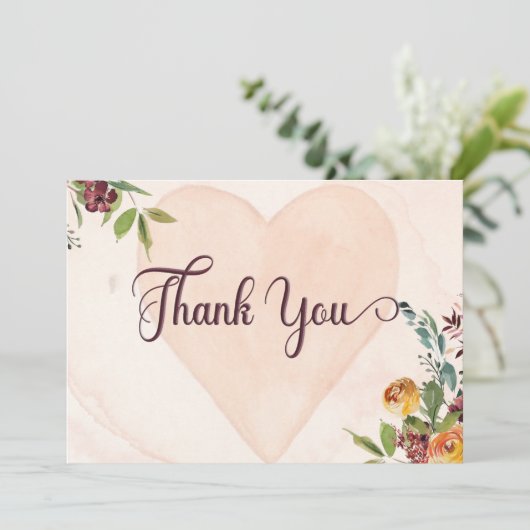 Carte De Remerciements Floral Boho Heart Peach Mariage (Debout devant)