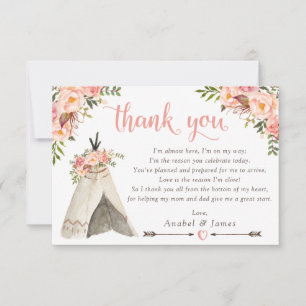 Carte De Remerciements Floral Boho Teepee Chic Arrows Baby shower tribal