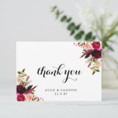 Carte de remerciements Floral Bourgogne (Debout devant)