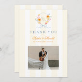 Carte De Remerciements Floral Bow Crest Monogram Spring Wedding (Devant / Derrière)