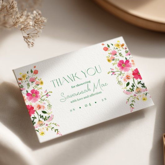 Carte de remerciements floral brillant | Douche co