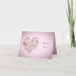 Carte de remerciements Floral Coeur Rose