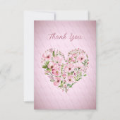 Carte de remerciements Floral Coeur Rose (Devant)
