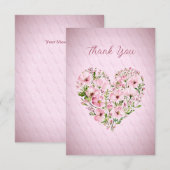 Carte de remerciements Floral Coeur Rose (Devant / Derrière)