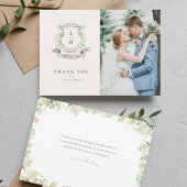 Carte De Remerciements Floral Crest Aquarelle Monogramme Mariage