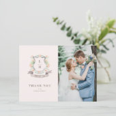 Carte De Remerciements Floral Crest Aquarelle Monogramme Mariage (Debout devant)