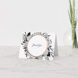 Carte De Remerciements Floral d'aquarelle noir et blanc moderne