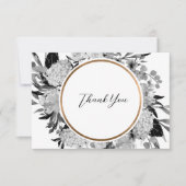 Carte De Remerciements Floral d'aquarelle noir et blanc moderne (Devant)