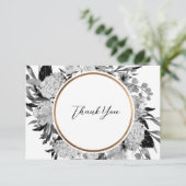 Carte De Remerciements Floral d'aquarelle noir et blanc moderne (Debout devant)