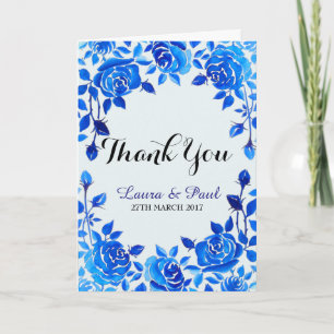 Carte de remerciements floral de mariage de bleu