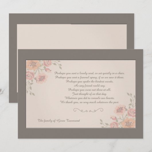 Carte de remerciements floral de perte de (Devant / Derrière)