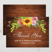 Carte De Remerciements Floral de tournesol Mariage rustique (Devant / Derrière)