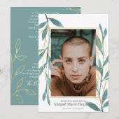 Carte De Remerciements Floral De Verdure Dorée En Mémoire D'Amour Funérai (Devant / Derrière)