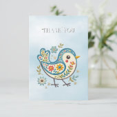 Carte de remerciements Floral d'oiseaux bleus (Debout devant)