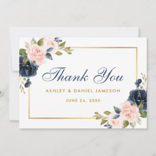 Carte De Remerciements Floral Dusty bleu rose bleu Mariage or