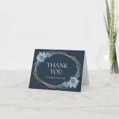 Carte De Remerciements Floral Dusty Blue Navy Gold Mariage d'hiver (Devant)