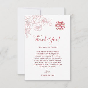 Carte De Remerciements Floral Dusty Mariage chinois rose