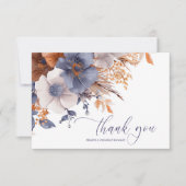 Carte De Remerciements Floral Elegant Dusty Blue Rust Mariage (Devant)