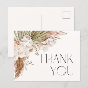 Carte de remerciements floral et plumes de Bohême