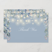 Carte De Remerciements Floral Fleur sauvage Dusty Blue String Éclairage (Devant / Derrière)