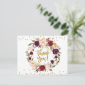 Carte de remerciements Floral Gold et Red Marsala (Debout devant)