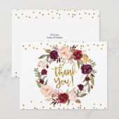 Carte de remerciements Floral Gold et Red Marsala (Devant / Derrière)