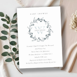 Carte De Remerciements Floral Laurel Wreath Monogram Baby shower Invitati