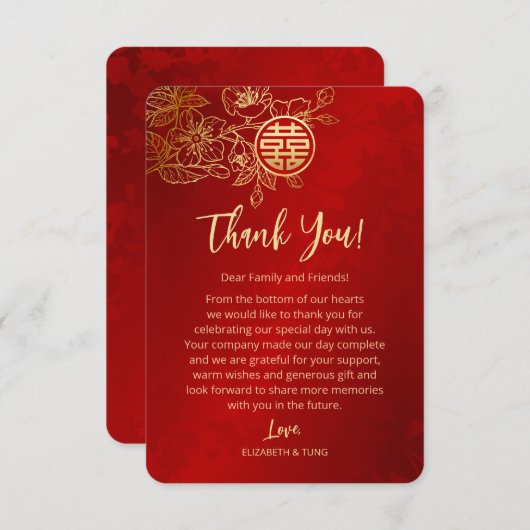 Carte De Remerciements Floral Line Art Mariage chinois (Devant / Derrière)