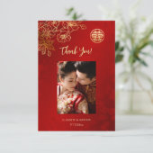 Carte De Remerciements Floral Line Art Photo Mariage chinois (Debout devant)
