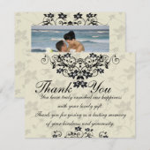 Carte de remerciements floral noir et blanc de (Devant / Derrière)