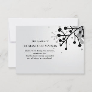 Carte de remerciements floral noir et blanc de