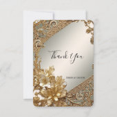 Carte de remerciements floral orné d'or moderne (Devant)