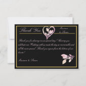 Carte De Remerciements Floral Pastel rose & or sur Elegant Mariage noir (Devant)