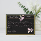 Carte De Remerciements Floral Pastel rose & or sur Elegant Mariage noir (Debout devant)