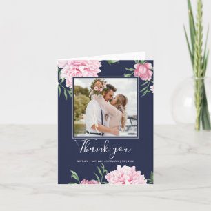 Carte De Remerciements Floral Pink Peony Botanique Photo Marine Élégante 