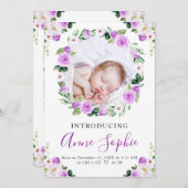 Carte de remerciements floral pourpre (Devant / Derrière)