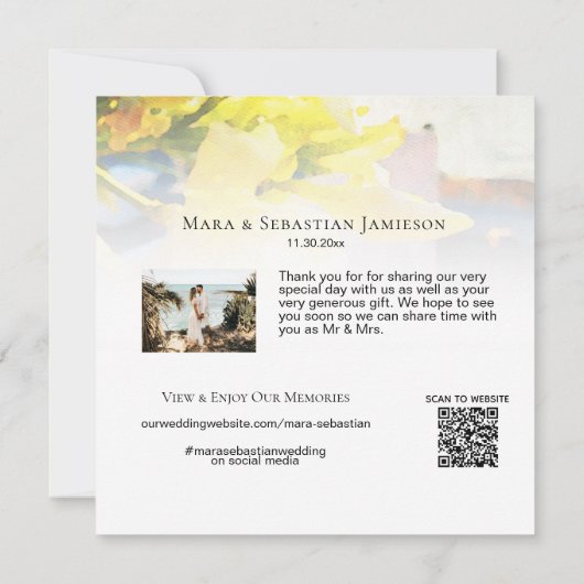 Carte De Remerciements *~* Floral - QR PHOTO AR15 Elégant Mariage d'art (Dos)