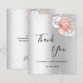 Carte de remerciements floral rose argenté (Devant / Derrière)