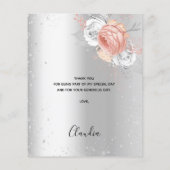 Carte de remerciements floral rose argenté (Dos)