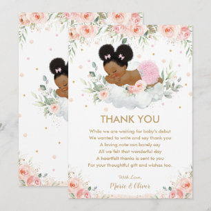 Carte De Remerciements Floral rose Baby shower afro-américain Anniversair