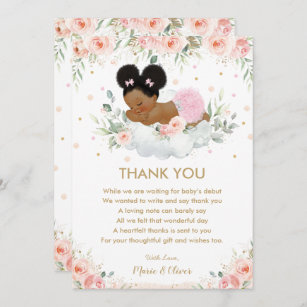 Carte De Remerciements Floral rose Baby shower afro-américain Anniversair