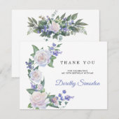 Carte De Remerciements Floral Rose Blanc Bleu 90e anniversaire (Devant / Derrière)