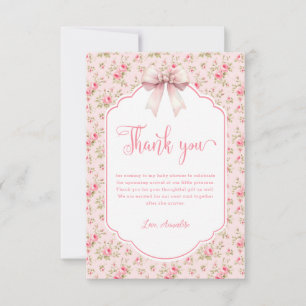 Carte De Remerciements Floral rose Bow C'est un Baby shower de fille
