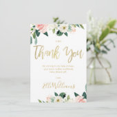 Carte de remerciements floral rose de baby shower (Debout devant)