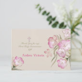 Carte de remerciements floral rose de rougissement (Debout devant)