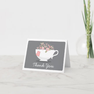 Carte de remerciements floral rose de tasse de thé