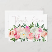 Carte De Remerciements Floral rose et blanc (Devant / Derrière)