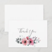 Carte de remerciements floral rose et gris (Devant / Derrière)