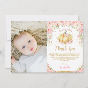 Carte De Remerciements Floral rose Petit Citrouille 1er anniversaire